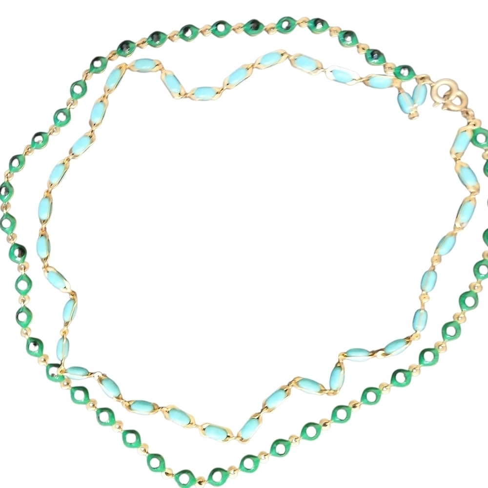 Unbranded - Layered 16" Necklace W/ Emerald & Turquoise Colored Beads. - Picture 2 of 5